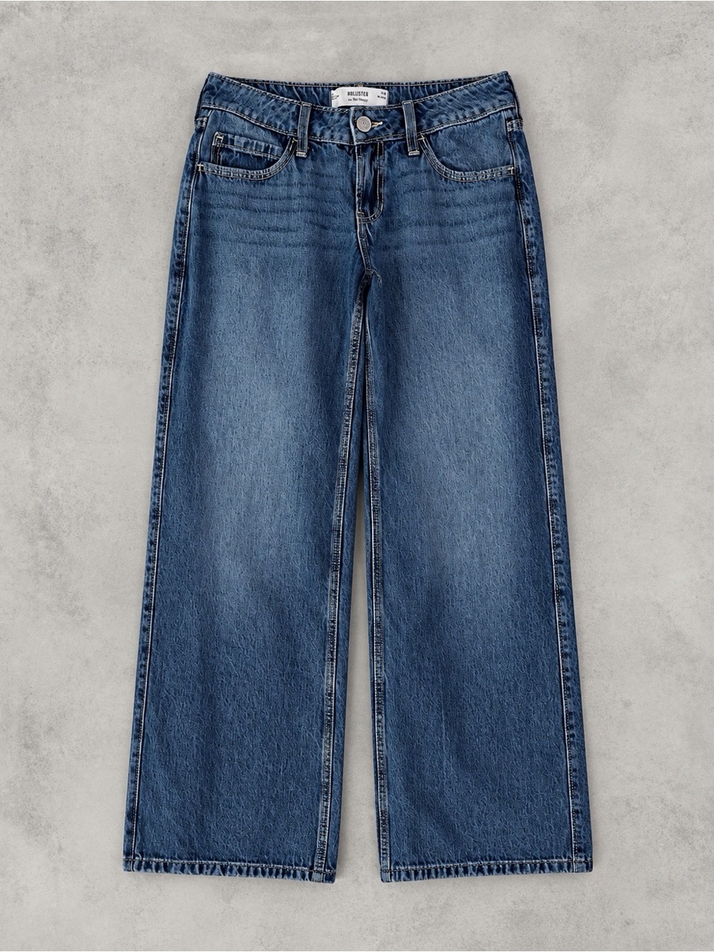 Hollister Woman Blue Denim Low Rise Baggy Wide Leg Jeans US26 Y2K Contemporary